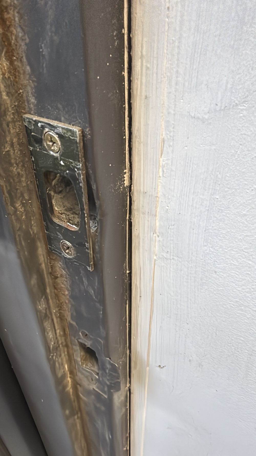 Damaged door hardware that needs repair or replacement, found during a pre-purchase inspection in Deer Park
